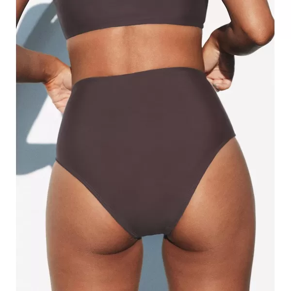 imageCUPSHE Women Swimsuit Bikini Bottom High Waisted Full Coverage Asymmetrical Bathing SuitBrown