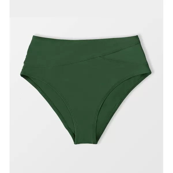 imageCUPSHE Women Swimsuit Bikini Bottom High Waisted Full Coverage Asymmetrical Bathing SuitDark Green