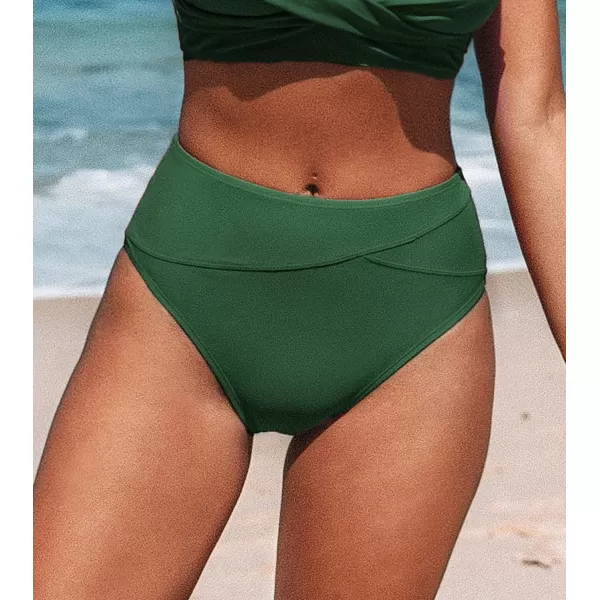 imageCUPSHE Women Swimsuit Bikini Bottom High Waisted Full Coverage Asymmetrical Bathing SuitDark Green