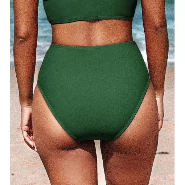 imageCUPSHE Women Swimsuit Bikini Bottom High Waisted Full Coverage Asymmetrical Bathing SuitDark Green