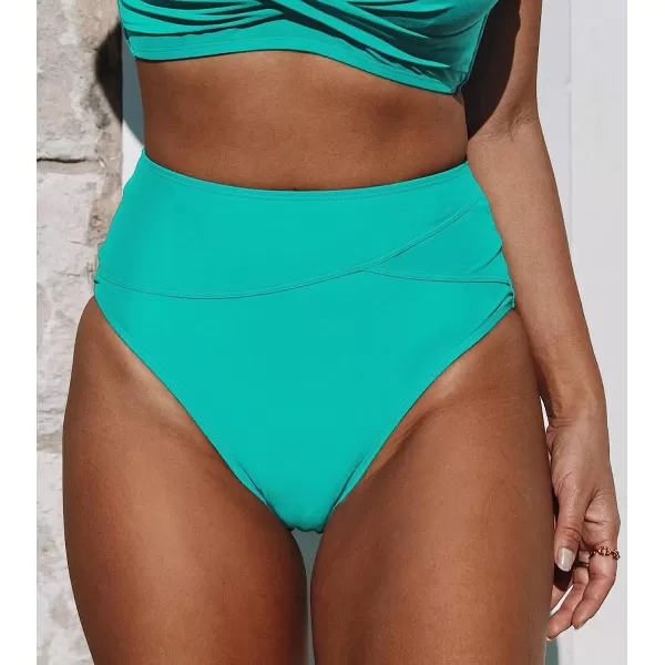 imageCUPSHE Women Swimsuit Bikini Bottom High Waisted Full Coverage Asymmetrical Bathing SuitLake Blue