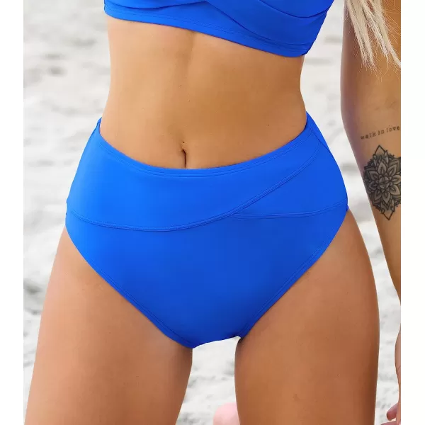 imageCUPSHE Women Swimsuit Bikini Bottom High Waisted Full Coverage Asymmetrical Bathing SuitRoyal Blue