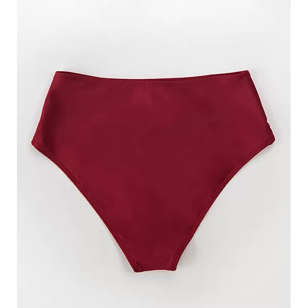imageCUPSHE Women Swimsuit Bikini Bottom High Waisted Full Coverage Asymmetrical Bathing SuitWine Red
