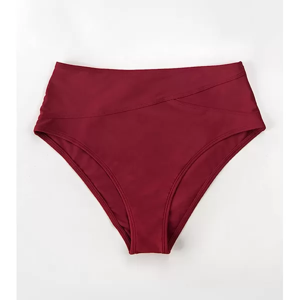 imageCUPSHE Women Swimsuit Bikini Bottom High Waisted Full Coverage Asymmetrical Bathing SuitWine Red