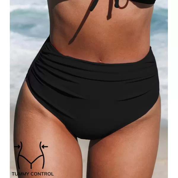 imageCUPSHE Women Swimsuit Bikini Bottom High Waisted Full Coverage Tummy Control Bathing SuitBlack