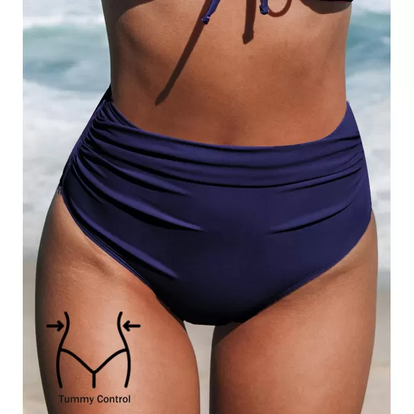 imageCUPSHE Women Swimsuit Bikini Bottom High Waisted Full Coverage Tummy Control Bathing SuitNavy Blue