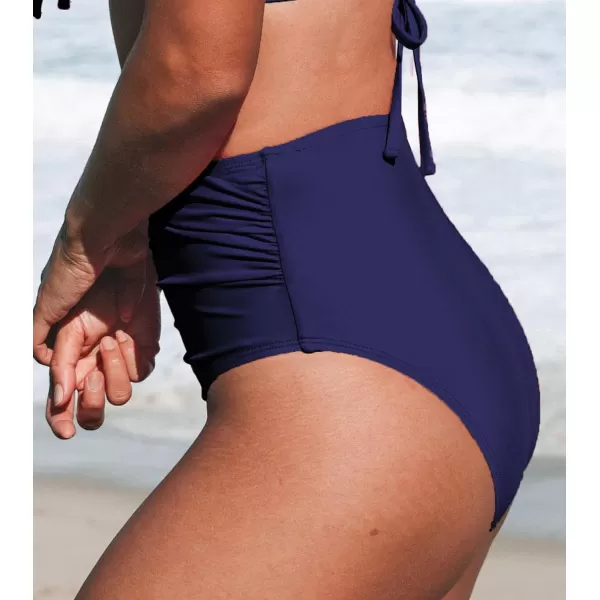 imageCUPSHE Women Swimsuit Bikini Bottom High Waisted Full Coverage Tummy Control Bathing SuitNavy Blue
