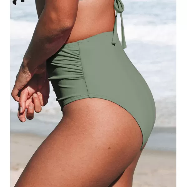 imageCUPSHE Women Swimsuit Bikini Bottom High Waisted Full Coverage Tummy Control Bathing SuitOlive Green