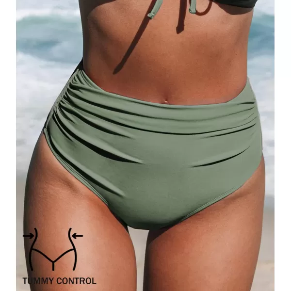imageCUPSHE Women Swimsuit Bikini Bottom High Waisted Full Coverage Tummy Control Bathing SuitOlive Green