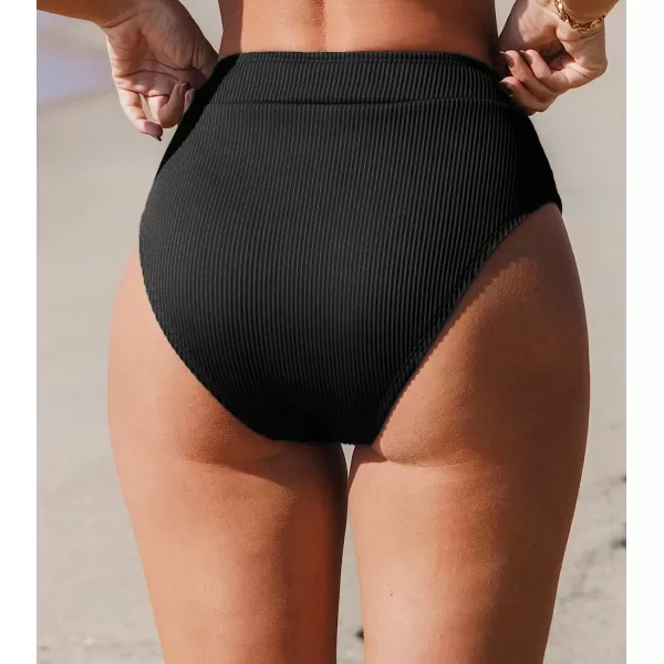 imageCUPSHE Women Swimsuit Bikini Bottom High Waisted Ribbed Textured Full Coverage Bathing SuitBlack