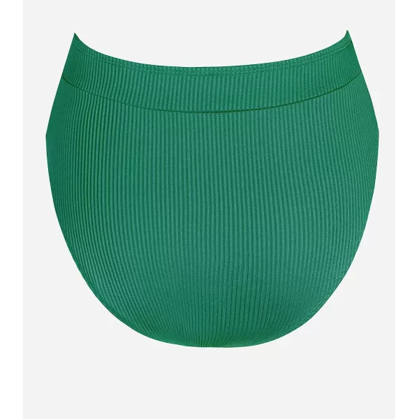 imageCUPSHE Women Swimsuit Bikini Bottom High Waisted Ribbed Textured Full Coverage Bathing SuitDark Green