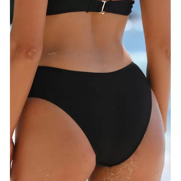 imageCUPSHE Women Swimsuit Bikini Bottom High Waisted V Cut Cheeky Flattering Bathing SuitBlack