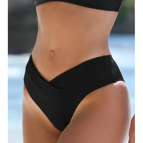 imageCUPSHE Women Swimsuit Bikini Bottom High Waisted V Cut Cheeky Flattering Bathing SuitBlack