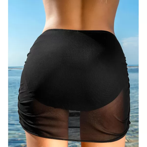 imageCUPSHE Women Swimsuit Bikini Bottom Mesh Mid Rise Full Coverage Ruched Bathing SuitBlack