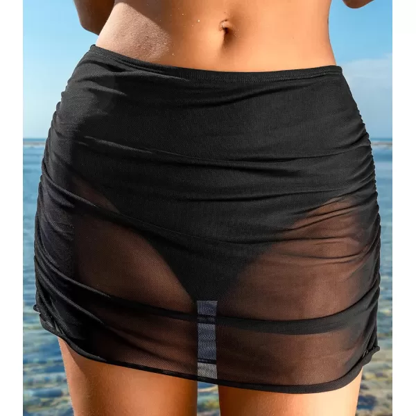 imageCUPSHE Women Swimsuit Bikini Bottom Mesh Mid Rise Full Coverage Ruched Bathing SuitBlack