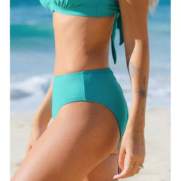 imageCUPSHE Women Swimsuit Bikini Bottom Mid Rise Flattering Bathing Suit with Modest CoverageTeal