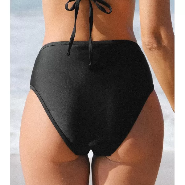 imageCUPSHE Women Swimsuit Bikini Bottom Texture Mesh Mid Rise Modest Bathing SuitBlack