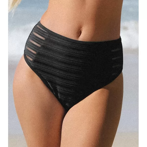 imageCUPSHE Women Swimsuit Bikini Bottom Texture Mesh Mid Rise Modest Bathing SuitBlack