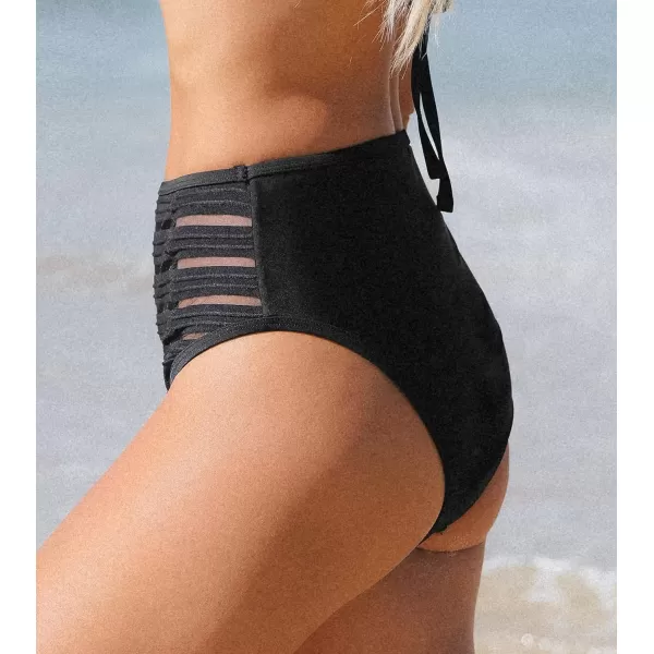 imageCUPSHE Women Swimsuit Bikini Bottom Texture Mesh Mid Rise Modest Bathing SuitBlack
