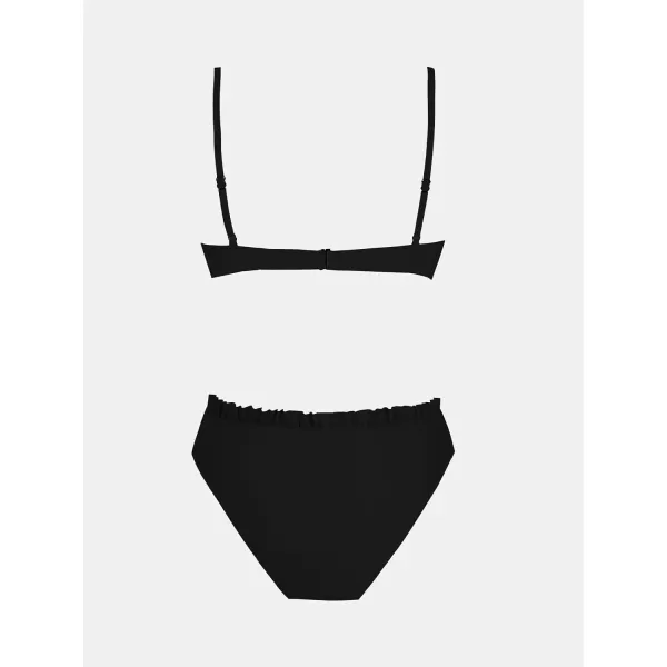 imageCUPSHE Women Swimsuit Bikini Set High Waisted Push Up Cheeky Drawstring Two Piece Bathing SuitBlack