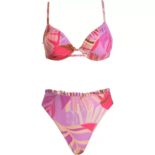 imageCUPSHE Women Swimsuit Bikini Set High Waisted Push Up Cheeky Drawstring Two Piece Bathing SuitColorful Tropical