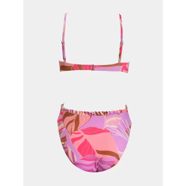 imageCUPSHE Women Swimsuit Bikini Set High Waisted Push Up Cheeky Drawstring Two Piece Bathing SuitColorful Tropical