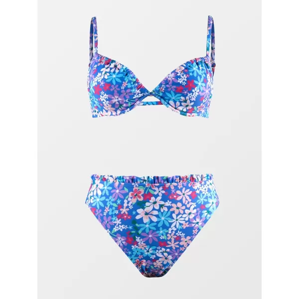imageCUPSHE Women Swimsuit Bikini Set High Waisted Push Up Cheeky Drawstring Two Piece Bathing SuitCornflower