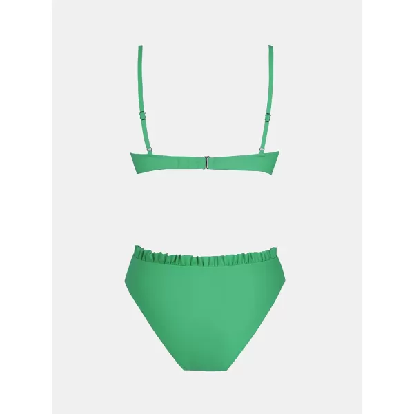 imageCUPSHE Women Swimsuit Bikini Set High Waisted Push Up Cheeky Drawstring Two Piece Bathing SuitGreen