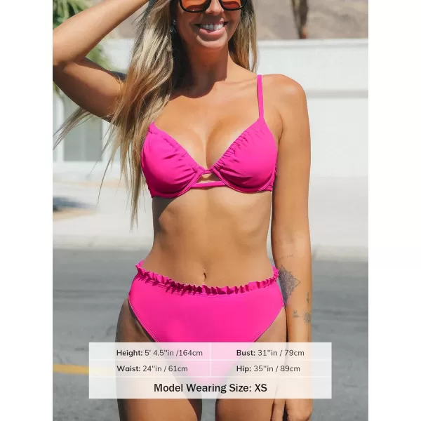 imageCUPSHE Women Swimsuit Bikini Set High Waisted Push Up Cheeky Drawstring Two Piece Bathing SuitHot Pink