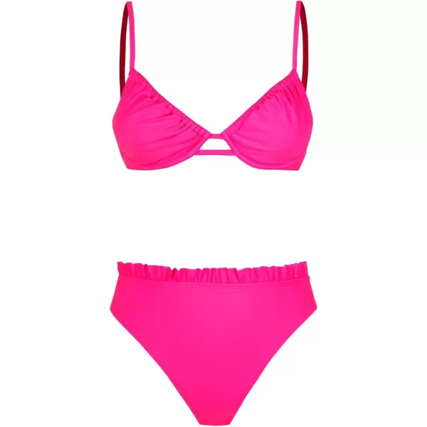 imageCUPSHE Women Swimsuit Bikini Set High Waisted Push Up Cheeky Drawstring Two Piece Bathing SuitHot Pink