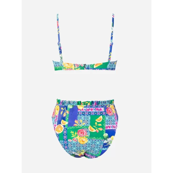 imageCUPSHE Women Swimsuit Bikini Set High Waisted Push Up Cheeky Drawstring Two Piece Bathing SuitIndigo BlueFruit