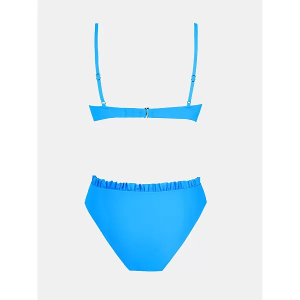 imageCUPSHE Women Swimsuit Bikini Set High Waisted Push Up Cheeky Drawstring Two Piece Bathing SuitSky Blue