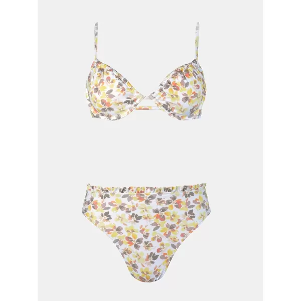 imageCUPSHE Women Swimsuit Bikini Set High Waisted Push Up Cheeky Drawstring Two Piece Bathing SuitWhite  Floral
