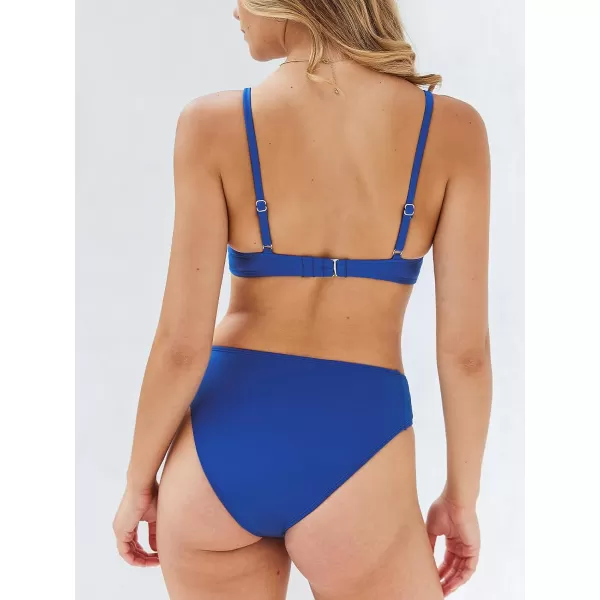 imageCUPSHE Women Swimsuit Bikini Set High Waisted Push Up Cheeky V Wire Two Piece Bathing SuitDark Blue