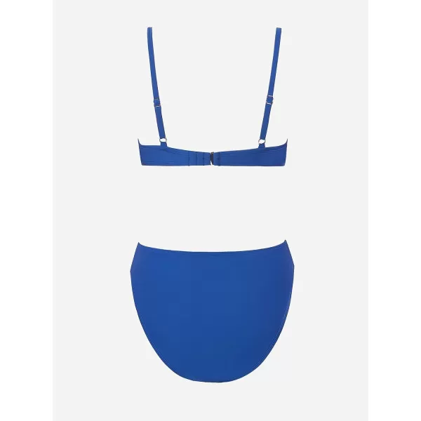 imageCUPSHE Women Swimsuit Bikini Set High Waisted Push Up Cheeky V Wire Two Piece Bathing SuitDark Blue