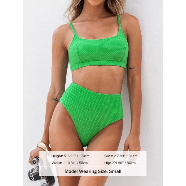 imageCUPSHE Women Swimsuit Bikini Set High Waisted Ribbed Texture Widen Trim Two Piece Bathing SuitGreen