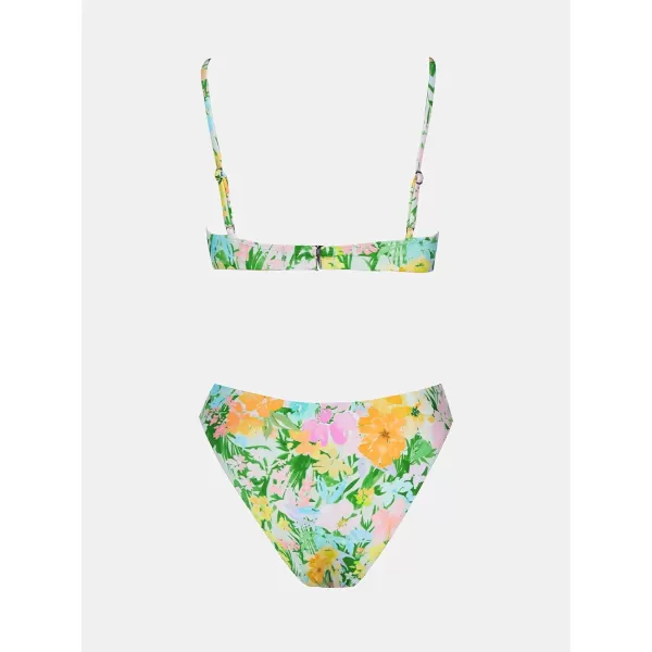 imageCUPSHE Women Swimsuit Bikini Set Push Up Ruched Cheeky Floral Bathing SuitGreen  Floral