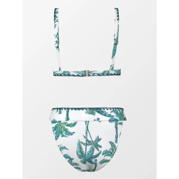 imageCUPSHE Women Swimsuit Bikini Set Triangle Cheeky Tropical Print Shell Stitched Bathing SuitWhite  Tropical