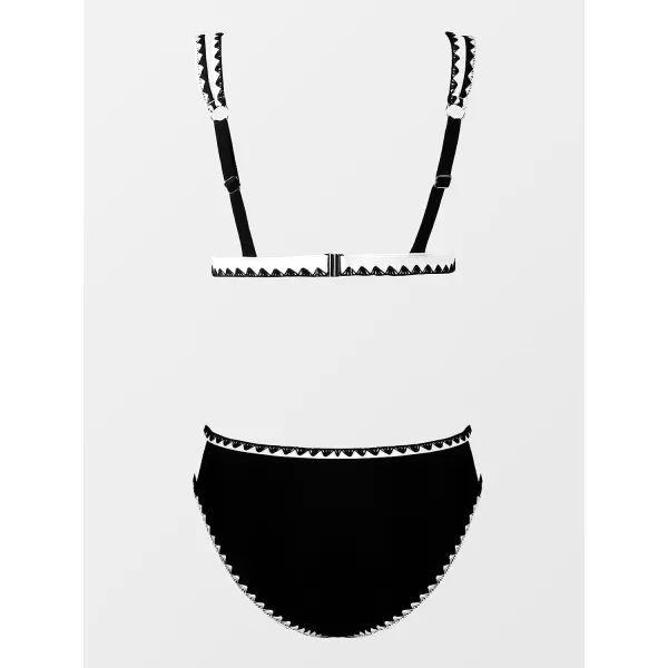 imageCUPSHE Women Swimsuit Bikini Set Triangle Top Mid Rise Cutout Two Piece Bathing Suit with Shell Stitch BandBlack