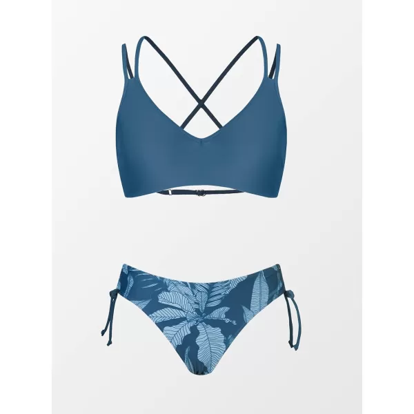 imageCUPSHE Women Swimsuit Bikini Set Two Piece Bathing Suit Criss Cross Back Strappy Side with Double Spaghetti StrapsAegean Blue