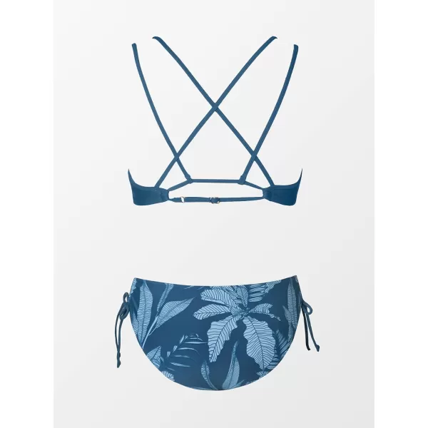 imageCUPSHE Women Swimsuit Bikini Set Two Piece Bathing Suit Criss Cross Back Strappy Side with Double Spaghetti StrapsAegean Blue