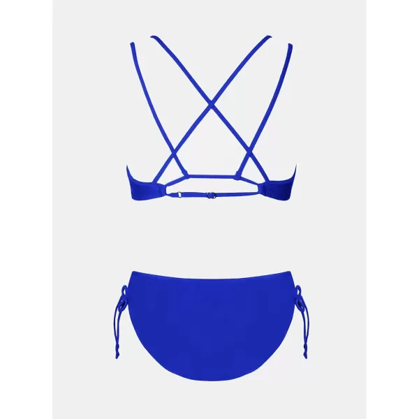 imageCUPSHE Women Swimsuit Bikini Set Two Piece Bathing Suit Criss Cross Back Strappy Side with Double Spaghetti StrapsElectric Blue