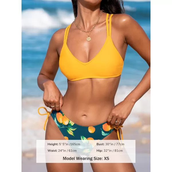 imageCUPSHE Women Swimsuit Bikini Set Two Piece Bathing Suit Criss Cross Back Strappy Side with Double Spaghetti StrapsLemon YellowLemon