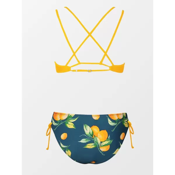 imageCUPSHE Women Swimsuit Bikini Set Two Piece Bathing Suit Criss Cross Back Strappy Side with Double Spaghetti StrapsLemon YellowLemon