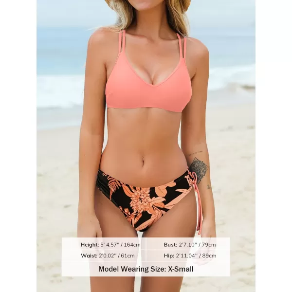 imageCUPSHE Women Swimsuit Bikini Set Two Piece Bathing Suit Criss Cross Back Strappy Side with Double Spaghetti StrapsPink  Floral