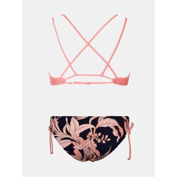 imageCUPSHE Women Swimsuit Bikini Set Two Piece Bathing Suit Criss Cross Back Strappy Side with Double Spaghetti StrapsPink  Floral