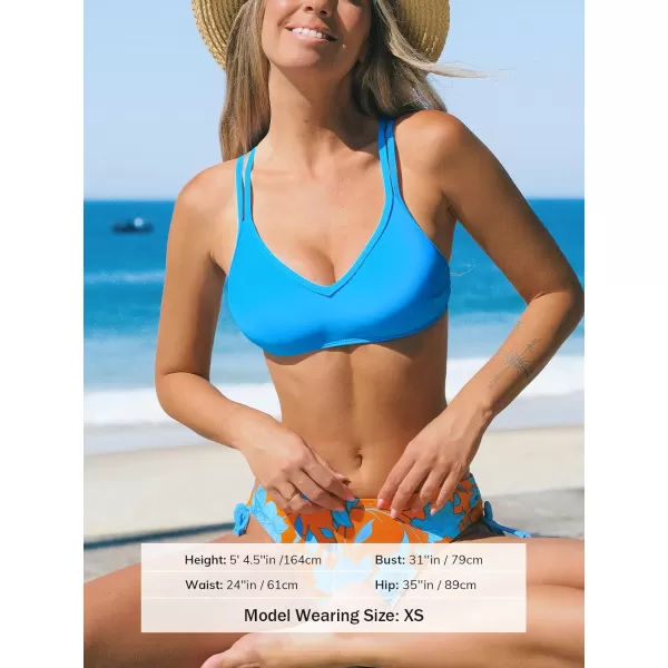 imageCUPSHE Women Swimsuit Bikini Set Two Piece Bathing Suit Criss Cross Back Strappy Side with Double Spaghetti StrapsSky BlueOrange