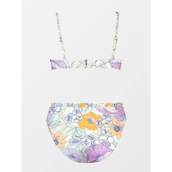 imageCUPSHE Women Swimsuit Bikini Set Two Piece High Waisted Drawstring Floral Bathing Suit with UnderwireLavender
