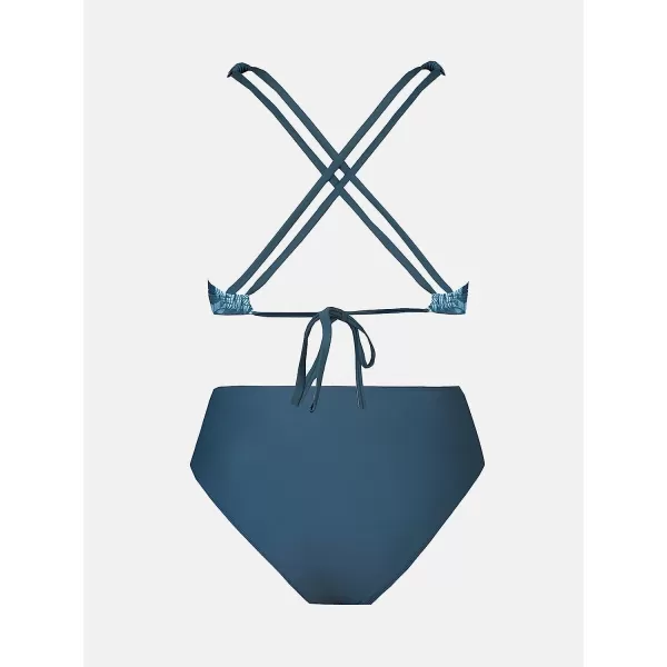 imageCUPSHE Women Swimsuit Bikini Set Two Piece Knotted Crisscross Self Tie Tropical Bathing SuitDark Blue  Tropical