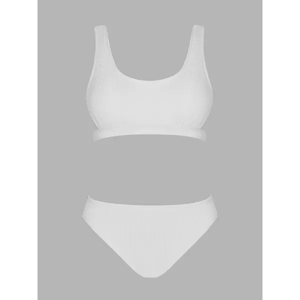 imageCUPSHE Women Swimsuit Bikini Set Two Piece Ribbed Texture Side Cutout Tank Top Mid Rise Bathing SuitWhite